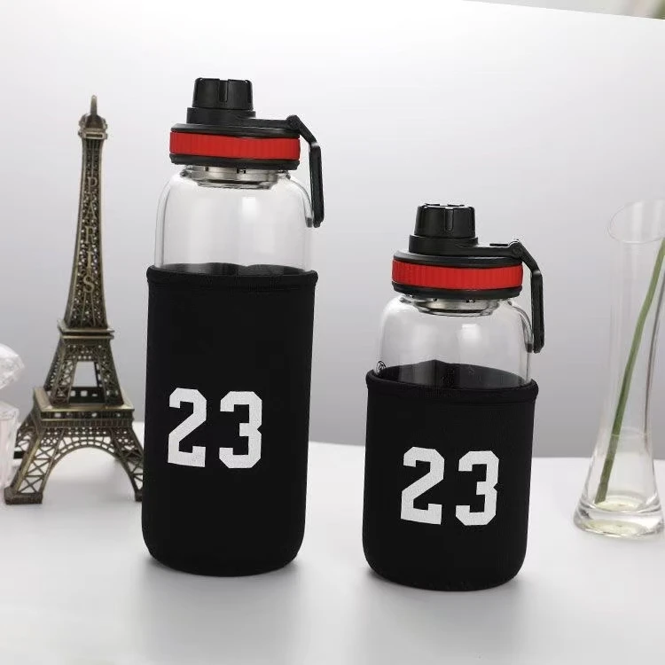 【拍一发二】大容量便携提手户外运动玻璃杯加厚款送杯套耐高温防爆