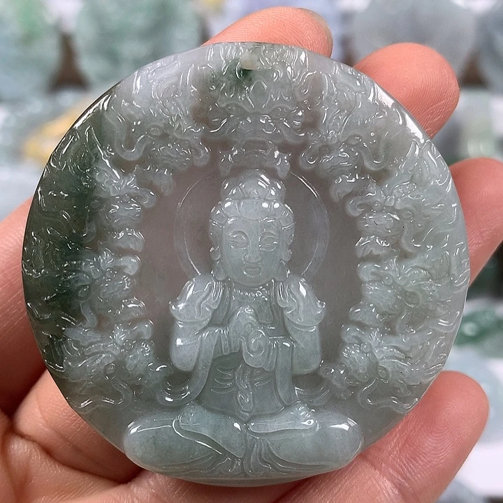 翡翠未镶嵌颈饰九九观音福利