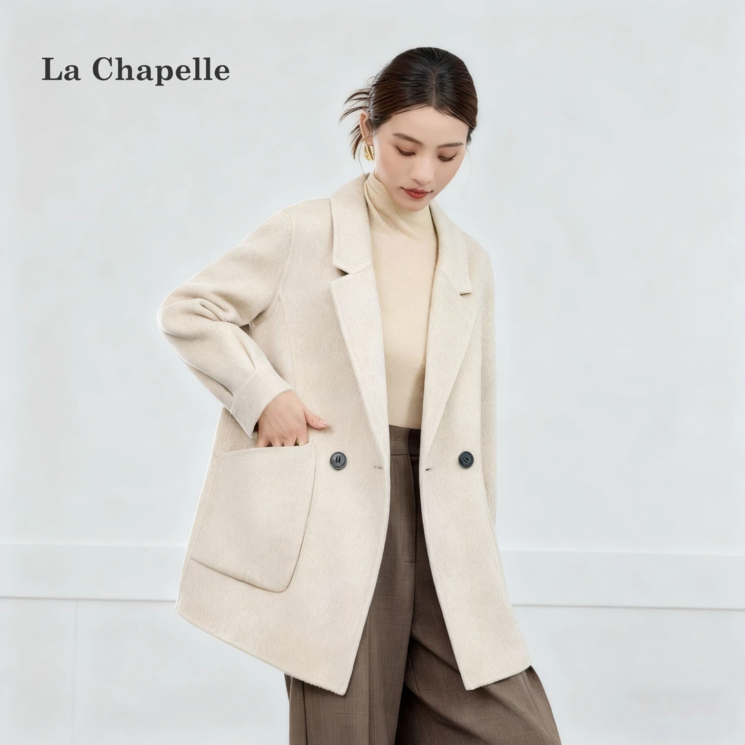 【绵羊毛+天丝】极简风经典长双面呢羊毛大衣拉夏贝尔.2605.MJ觅