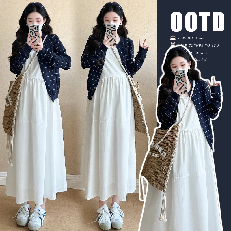 2025春夏新品韩版时尚洋气背心裙+针织开衫两件套外穿孕妇装春款