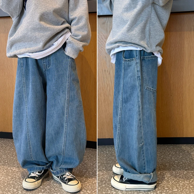 凯文家童装2025年春夏新品男童中大童韩版弯刀裤儿童休闲牛仔裤