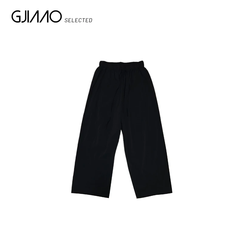 66603 黑蓝松紧腰系绳薄款阔腿休闲裤