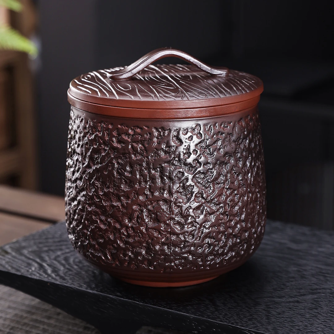 粗陶茶渣缸复古家用大容量纯手工主人杯大号便携茶道高档中式带盖