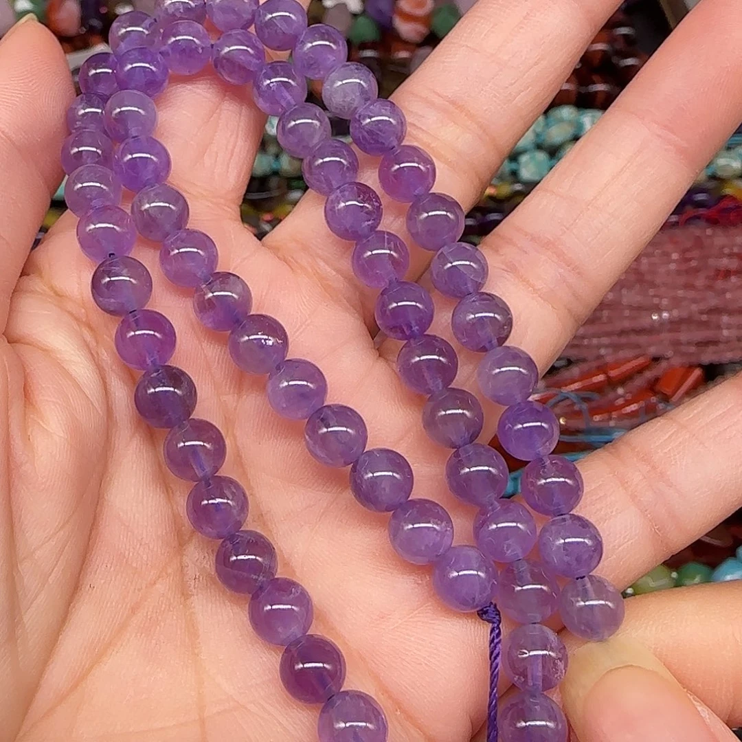 玛瑙/玉髓合金珠宝半成品紫玉晶6mm一条