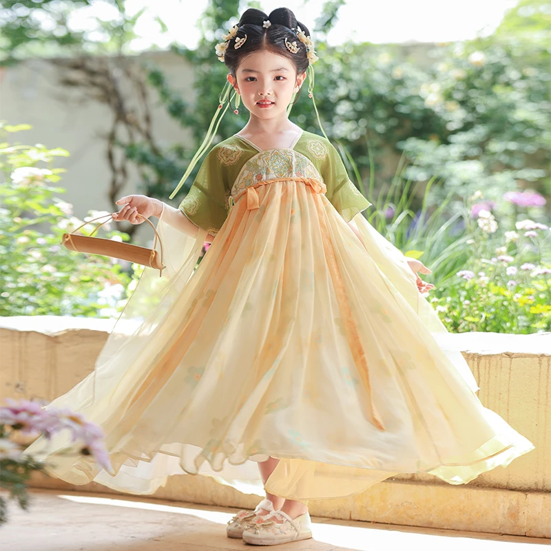 SL3378汉服女童连衣裙儿童新中式国风唐装女宝古风超仙公主裙夏款