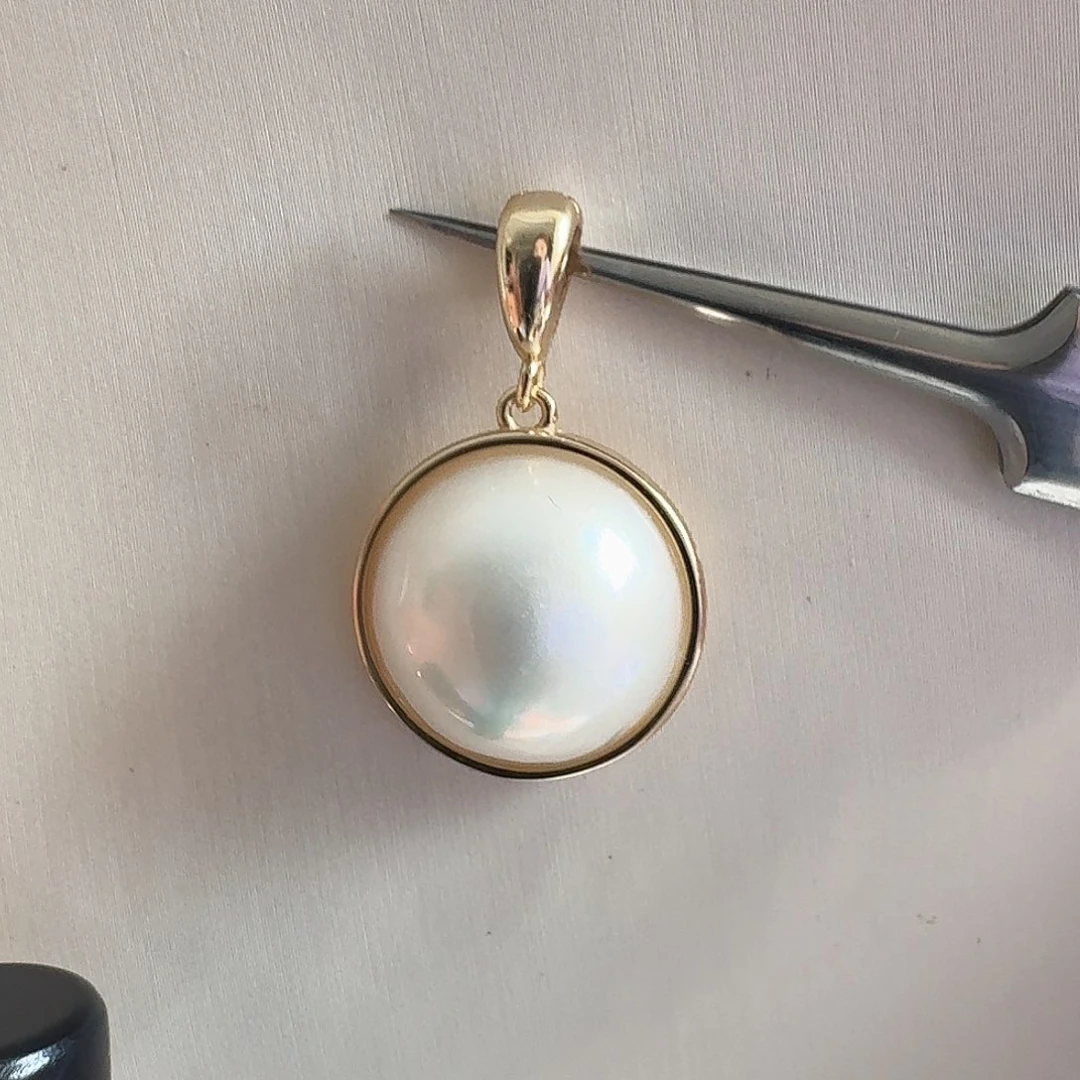 拼合珍珠（马贝珠）颈饰银S925镶嵌15-16mm 白