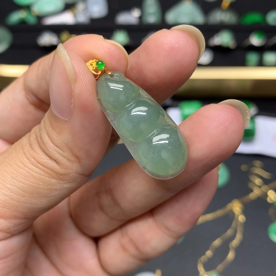 吊坠(不含链)18K金镶嵌翡翠有纹裂