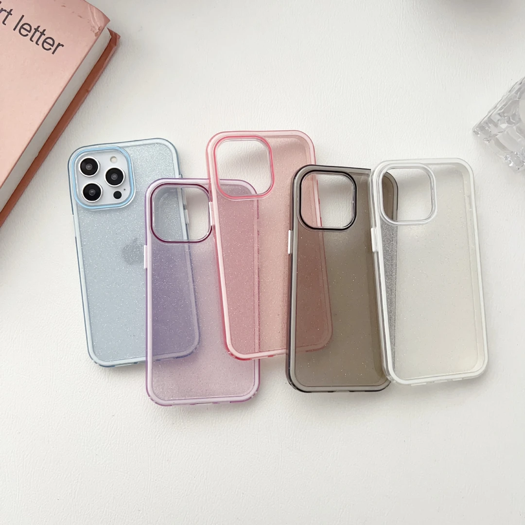 简单闪粉透明壳适用iPhone16promax手机壳苹果15plus全包硬壳网红