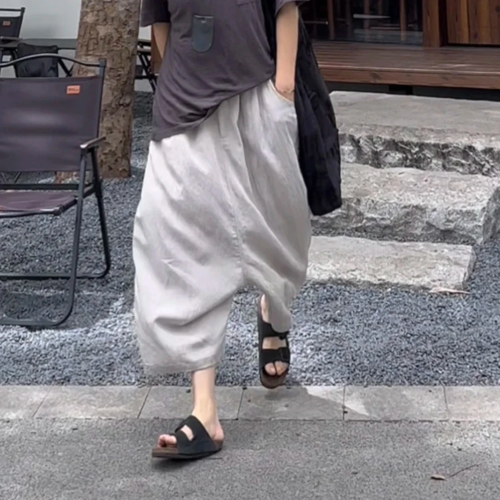 【如梭】夏季日式小众简约廓形轻薄垮裤宽松八分裤