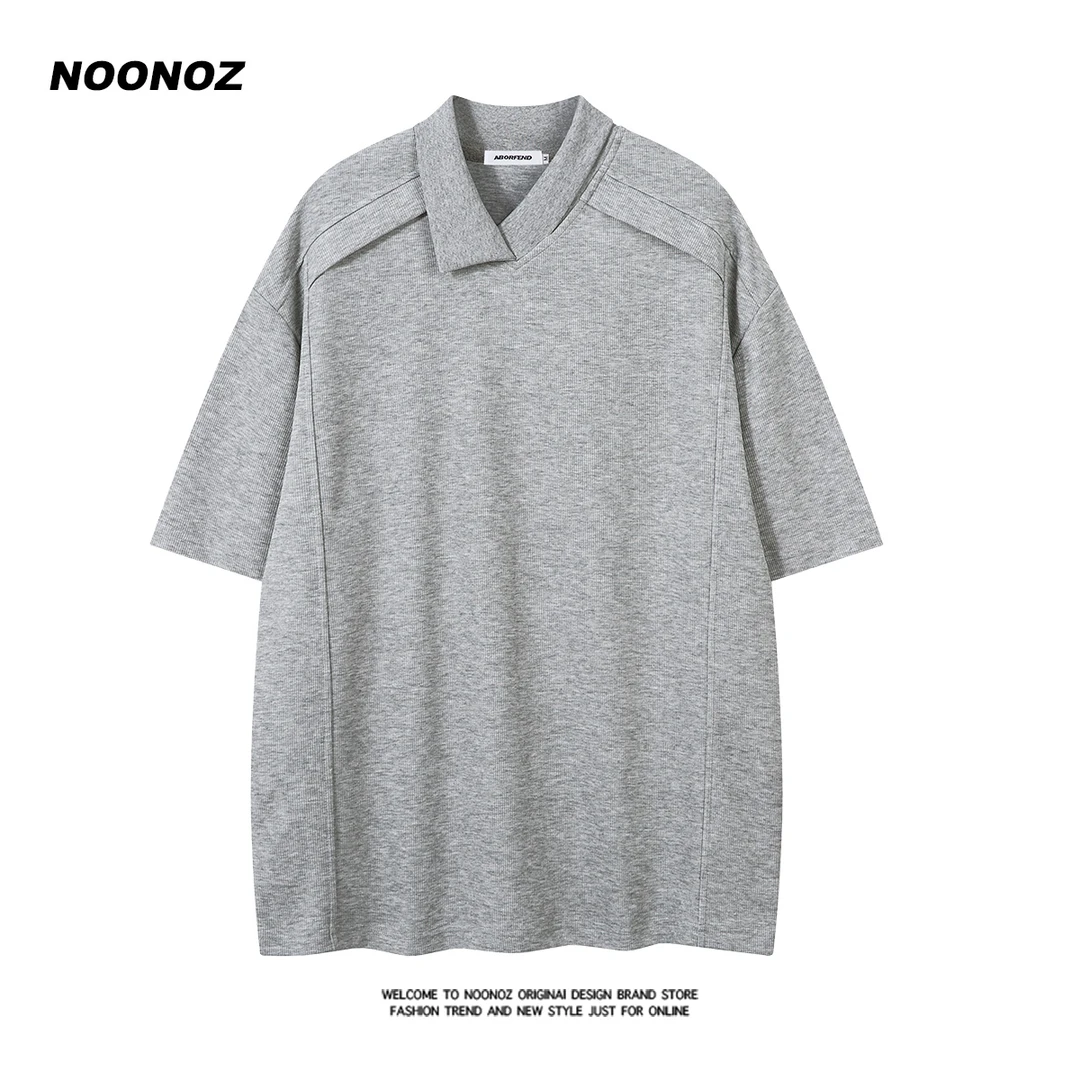 NOONOZ高级感纯色翻领短袖T恤男夏季宽松小众ins潮牌美式半袖上衣