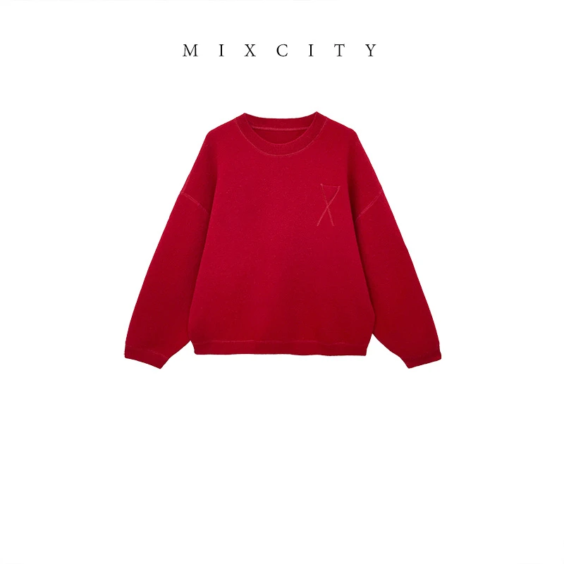 【MIXCITY亚楠家】鸿运衫◆新年红重磅加厚羊绒羊毛针织衫9254
