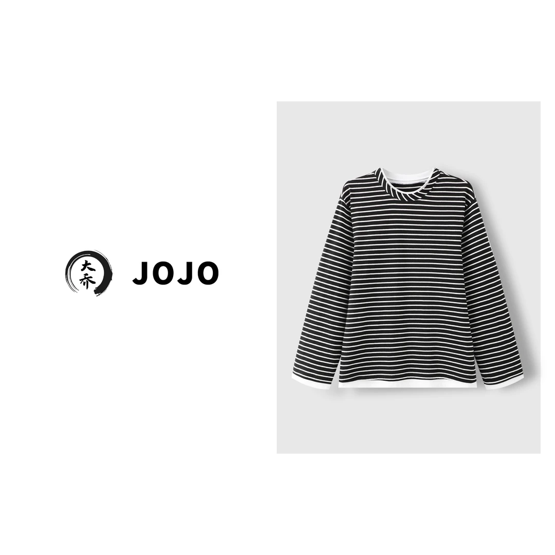 『大乔JoJo』【条纹控】飒爽都市条纹撞色叠穿假兩件宽松卫衣