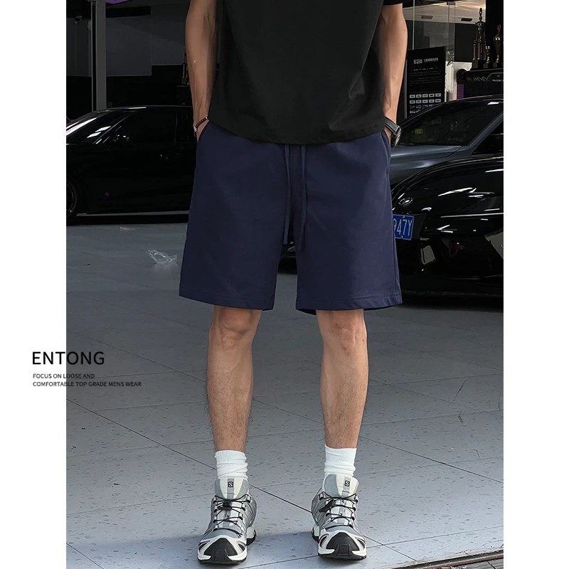Entong美式潮牌cleanfit运动休闲短裤男生宽松大码抽绳直筒五分裤