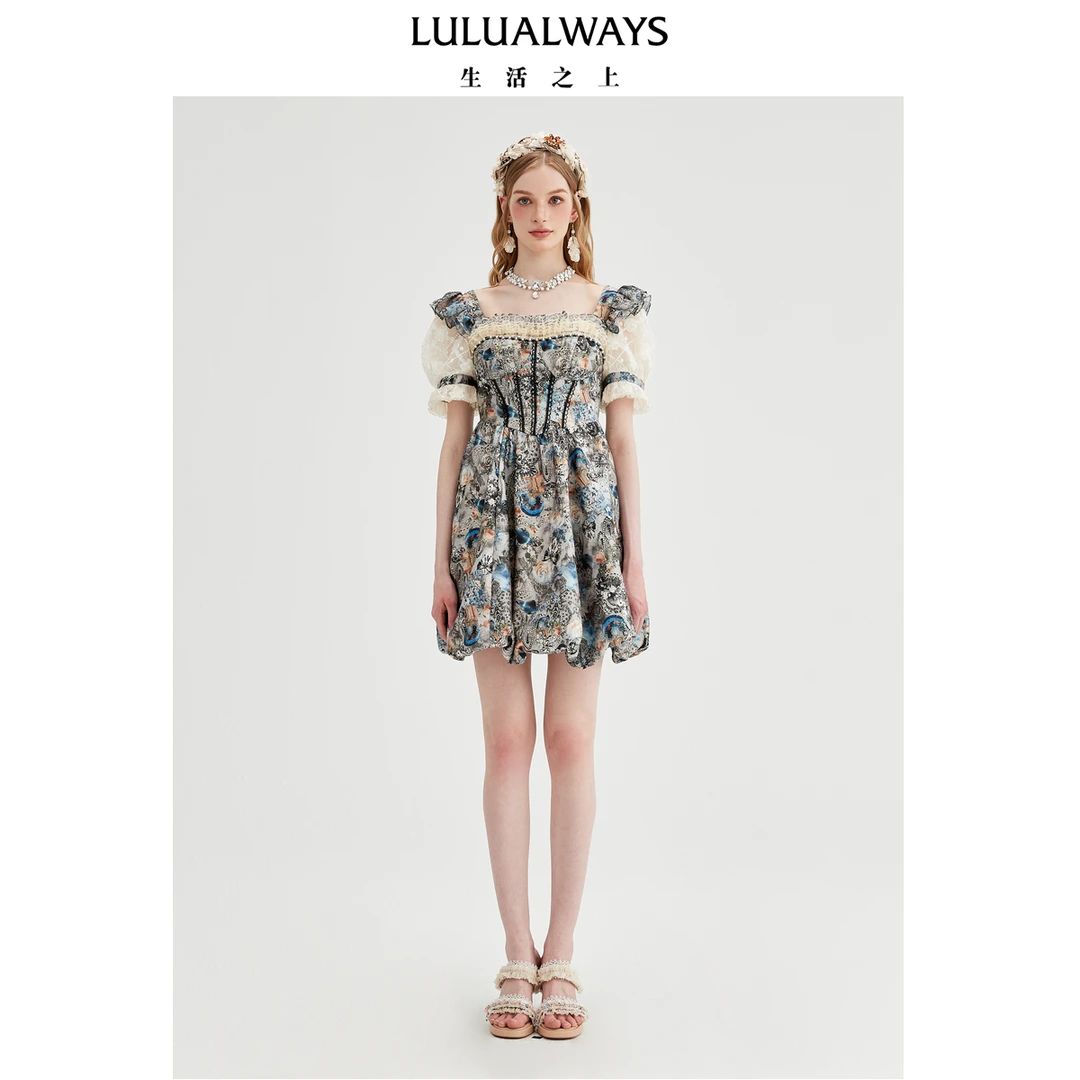 LULUALWAYS【商场同款】25夏季新款甜美复古浪漫蓬蓬裙A字连衣裙