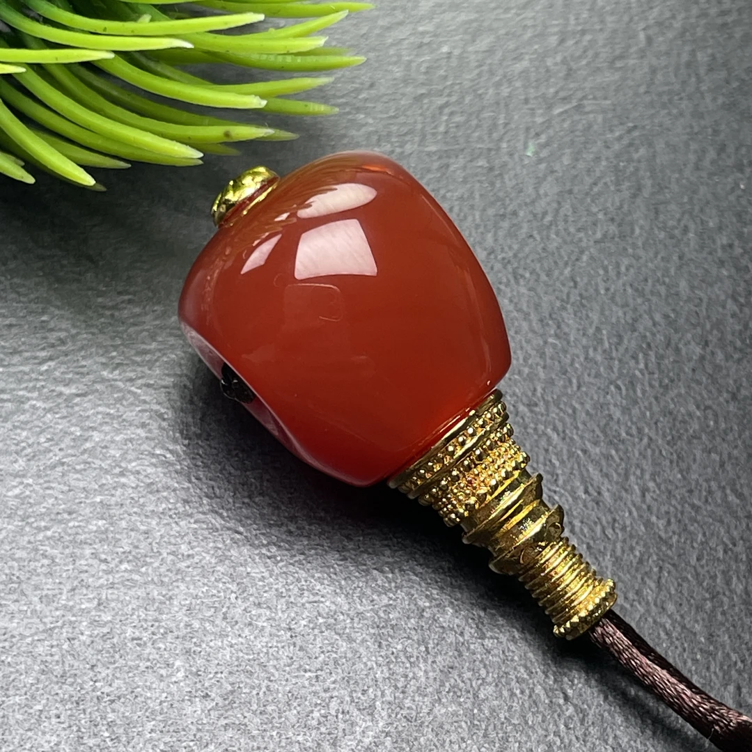 纯原矿川料樱桃红玛瑙大三通尺寸15mm左右文玩菩提配饰随机发货