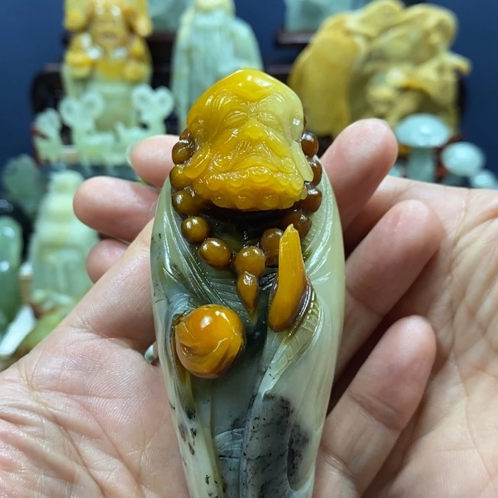 未镶嵌蛇纹石玉手把件农*