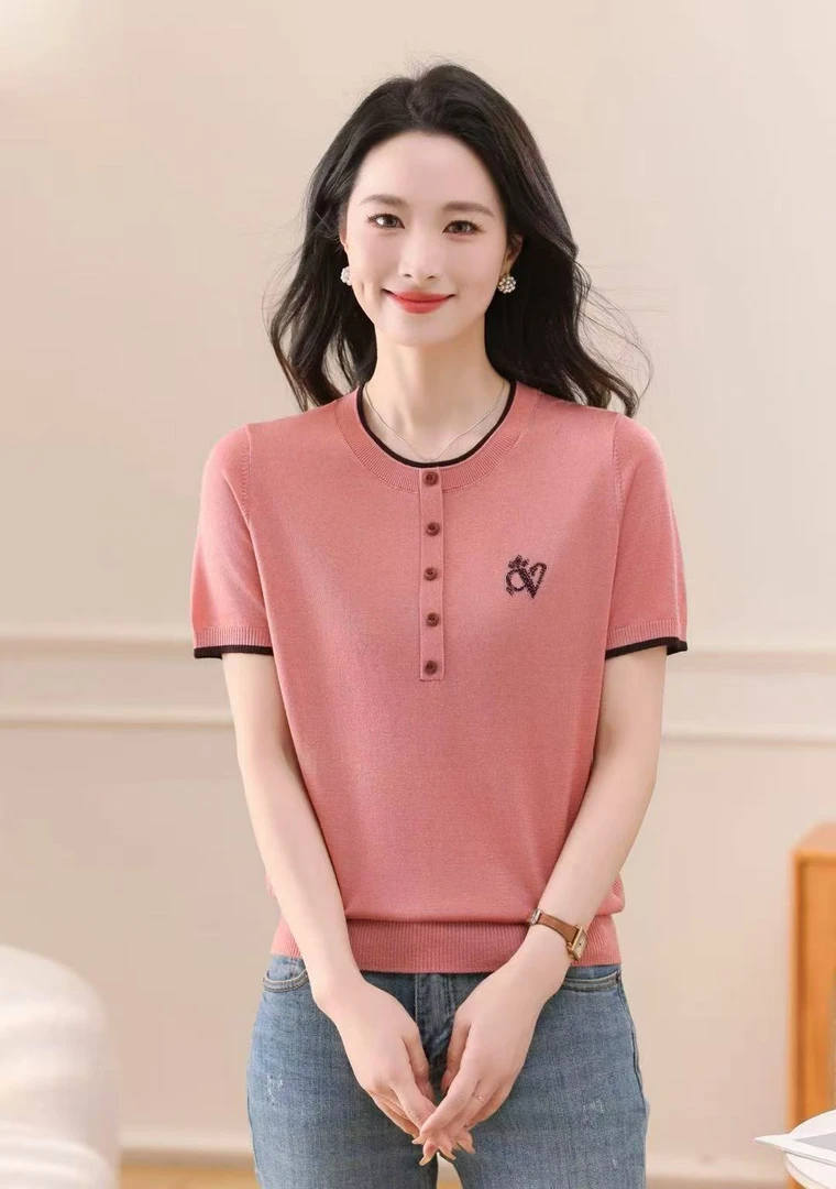 时尚薄款中老年女装宽松圆领小衫圆领纯色女士江南风