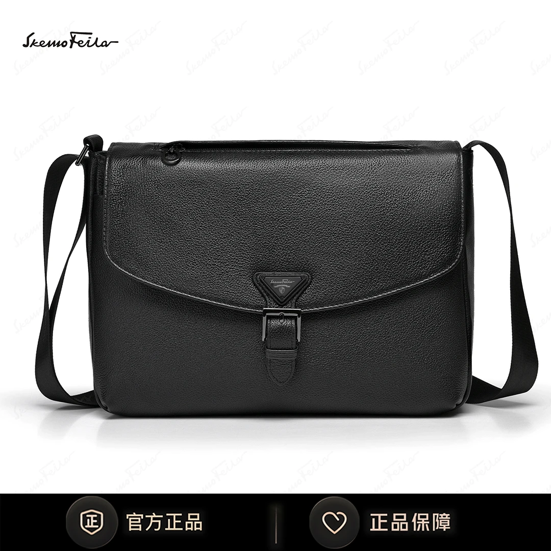 SKEMOFEILA头层牛皮大容量单背斜跨邮差包真皮百搭多功能商务休闲