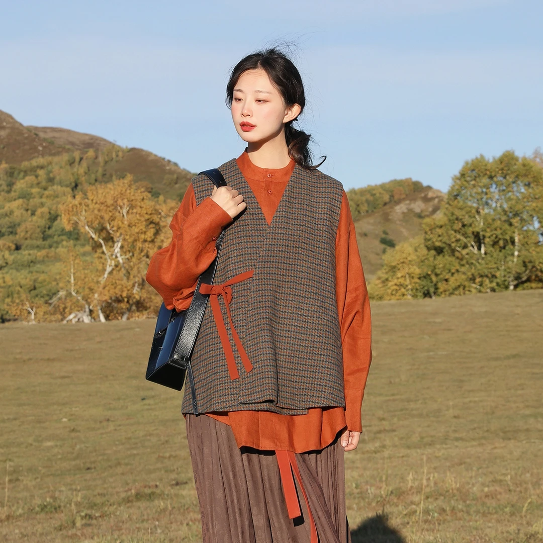 谜阿凰【浣溪沙无领对穿交马甲】汉元素上衣新款秋外搭汉服冬款套装