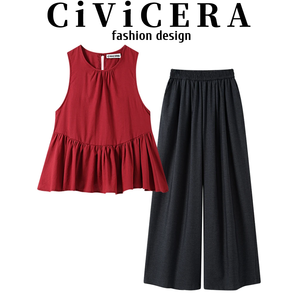 CIVICERA2025超火两件套夏装女夏减龄无袖小衫上衣阔腿裤时尚套装