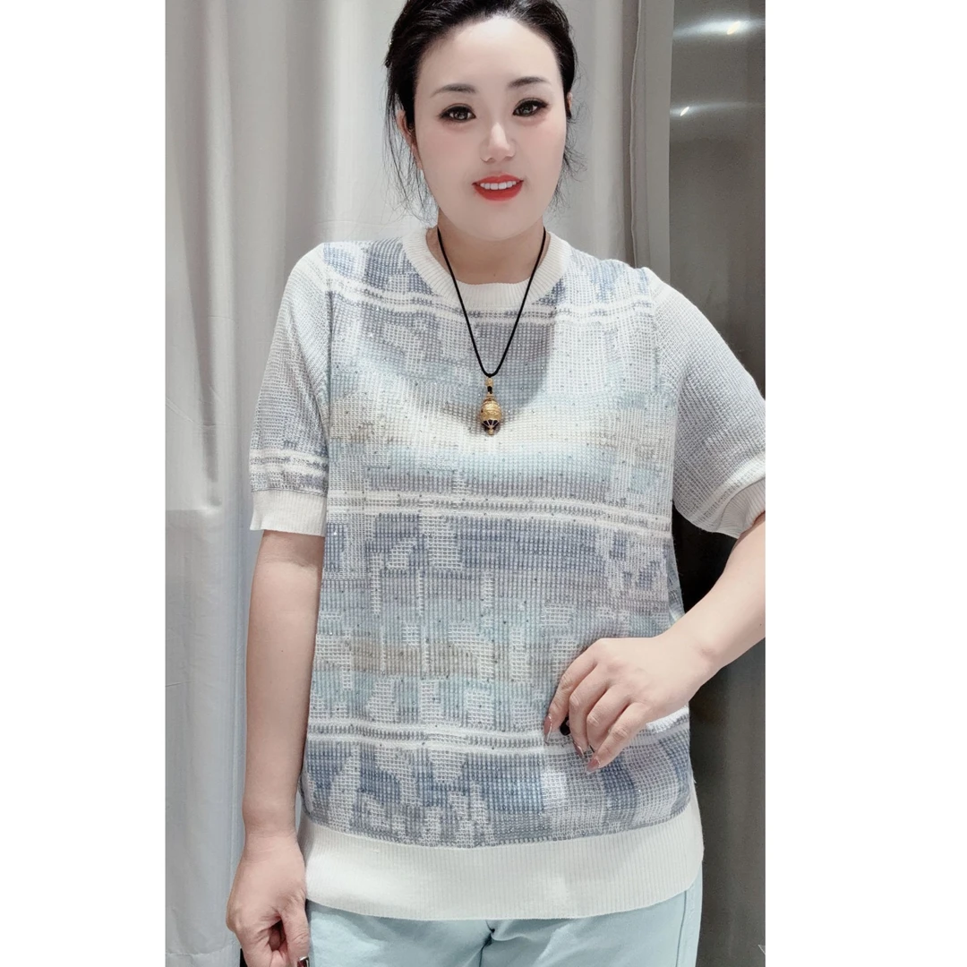 芮娜依莲1642大码女装2025年初春新款胖mm时尚百搭显瘦烫钻女衫