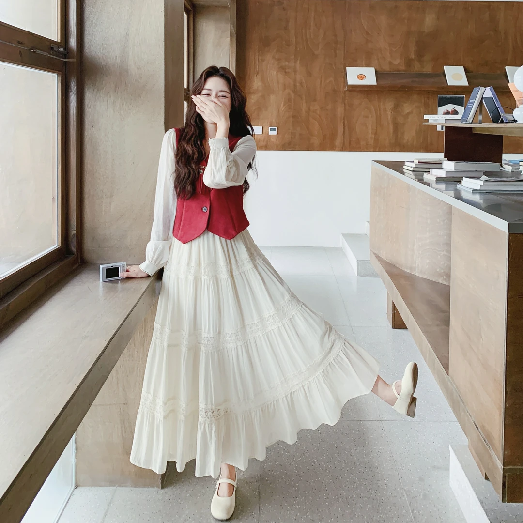 法式温柔风收腰显瘦套装女早秋新款高级感麂皮绒马甲连衣裙两件套