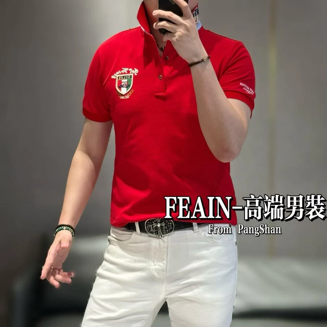 高端定制男士可立领设计立体刺绣章仔胸标Polo6022