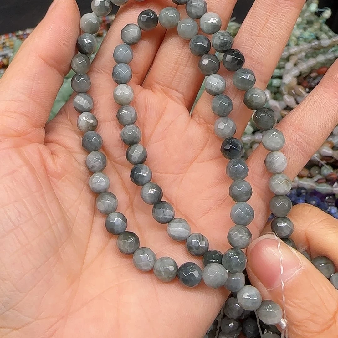 玛瑙/玉髓合金珠宝半成品鹰眼石6mm一条