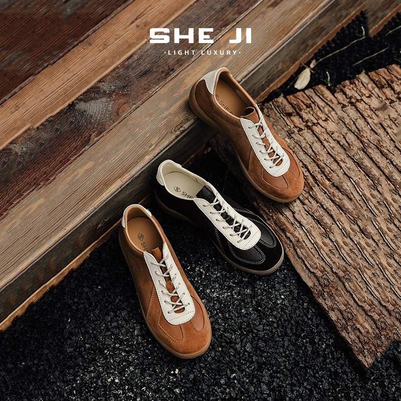 SHEJI奢季 复古撞色薄低舒适感十足休闲德训鞋