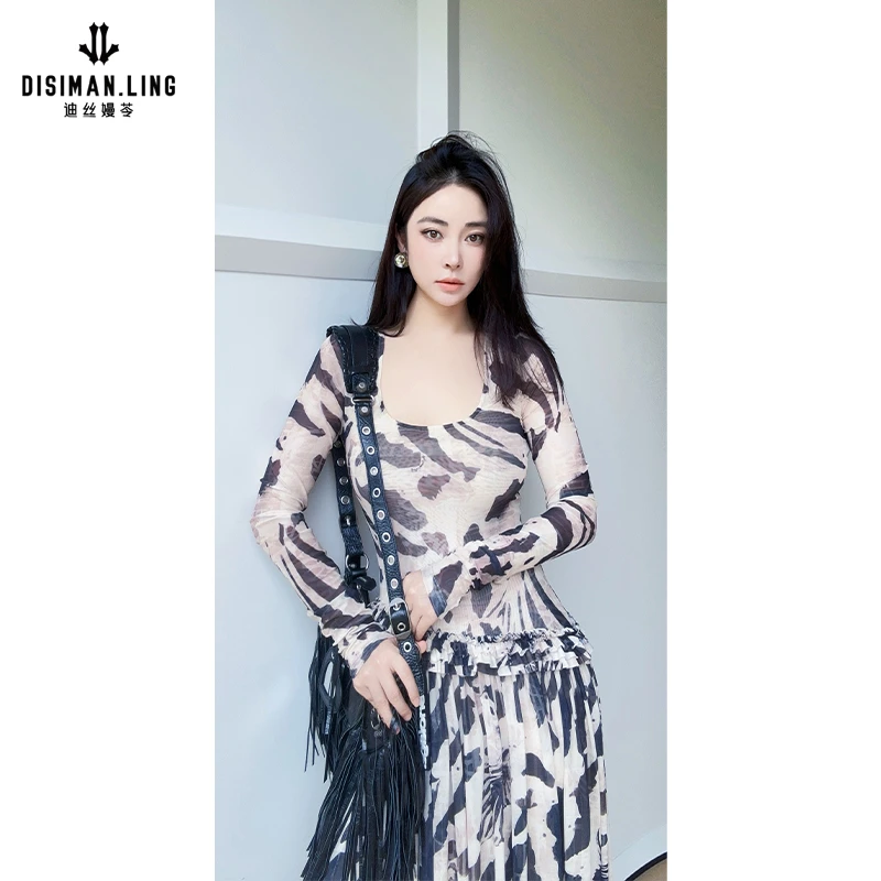 迪丝嫚苓花色夏天连衣裙气质时尚女士长款设计师优雅轻奢设计师