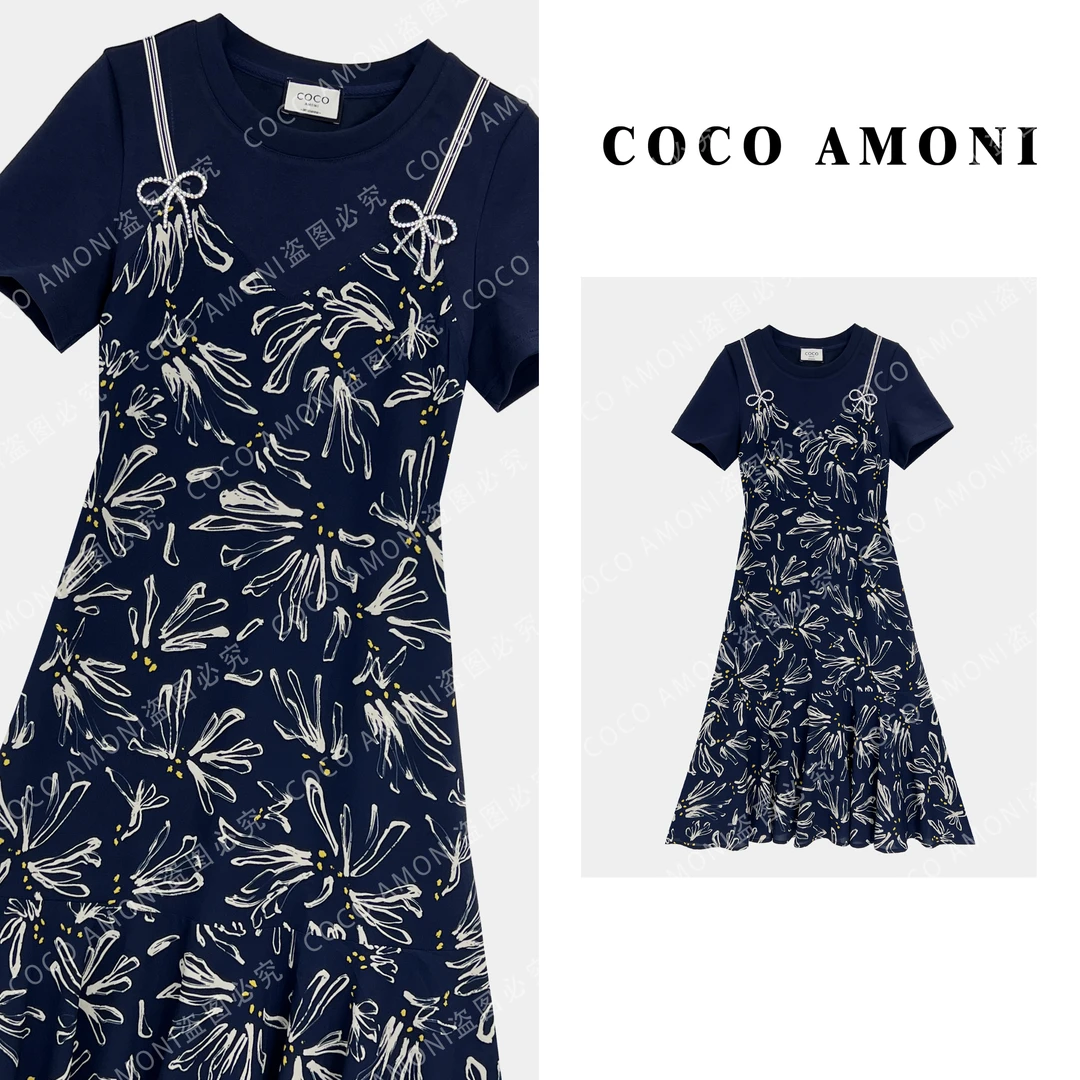 [曼姐]爆款高级设计师定制女装拼接重工蝴蝶结气质连衣裙ZC348