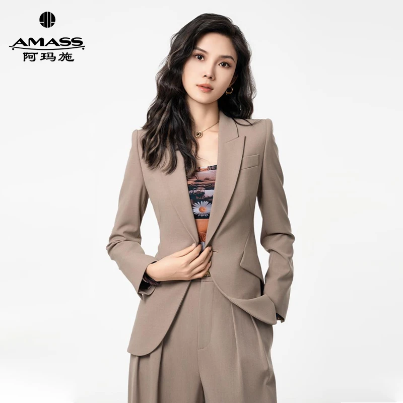 AMASS/阿玛施简约纯色气质宫廷翻领时尚单扣通勤西装女5400809
