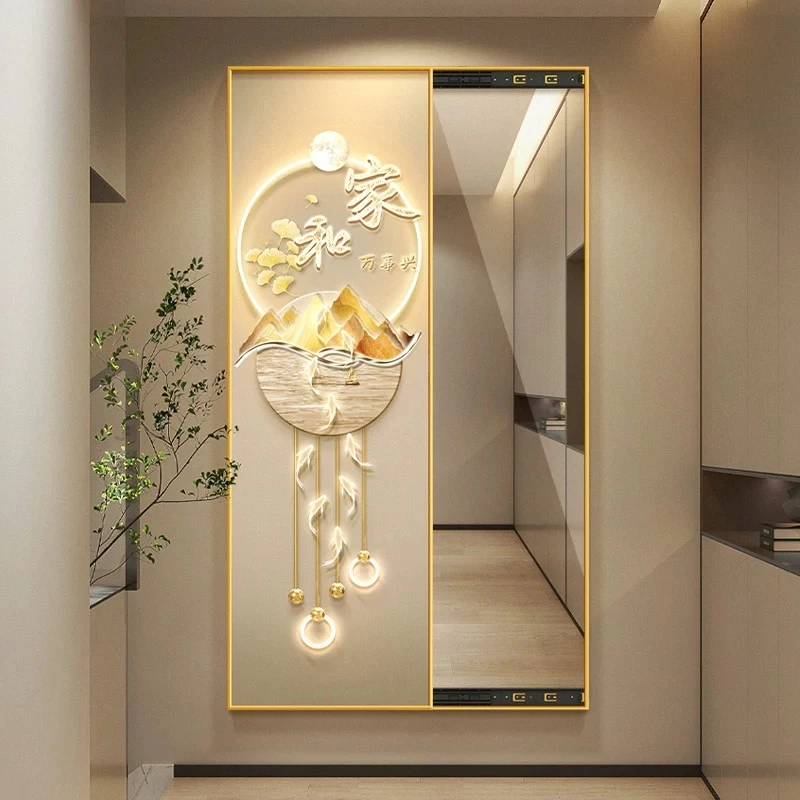 包安装-家和万事兴全身镜装饰画轻奢九鱼图推拉隐形穿衣镜壁画