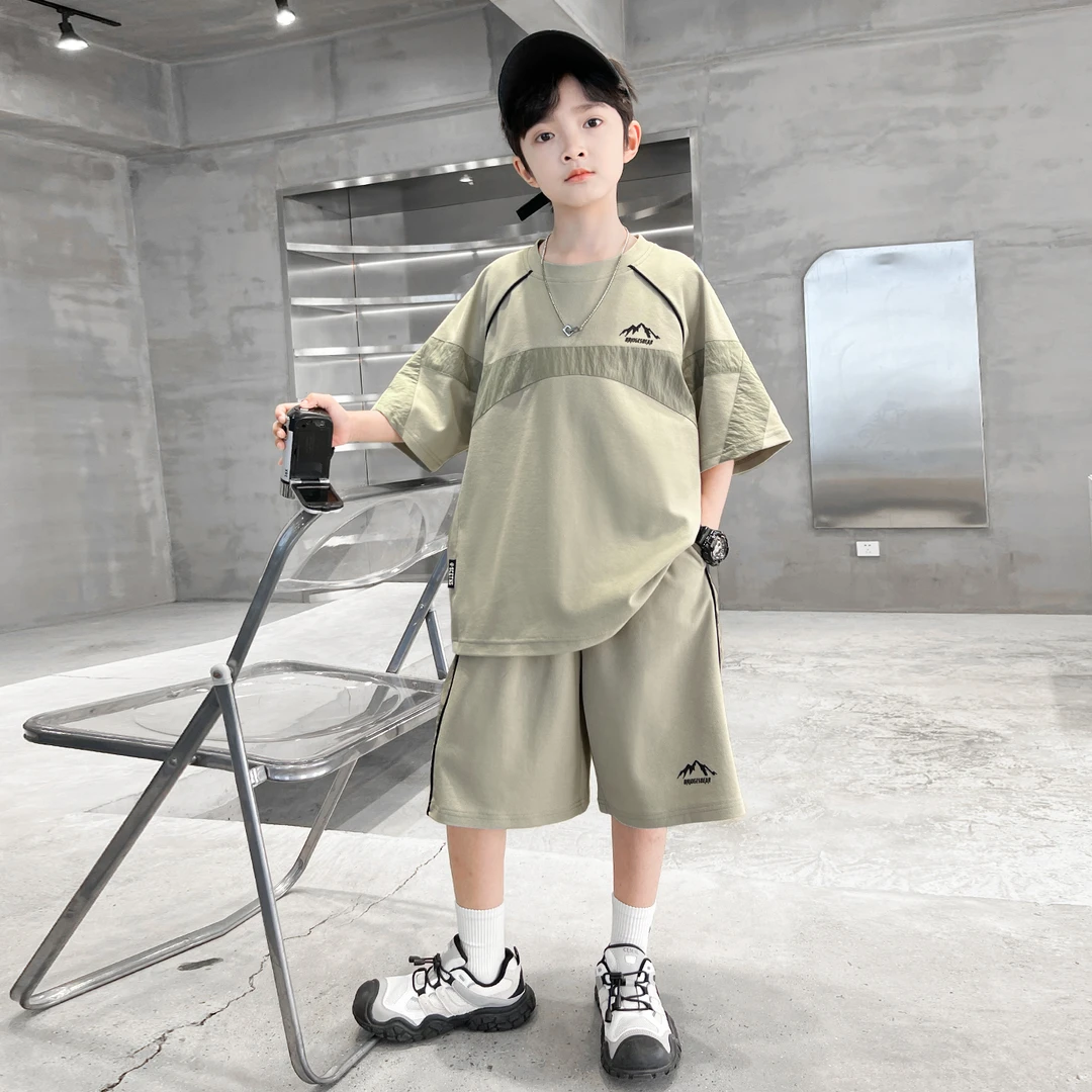 男童夏季套装2025新款短袖儿童七分裤休闲两件套【百纳】B5375