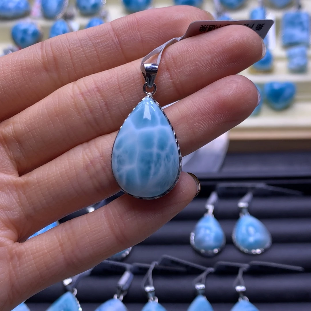 针钠钙石（海纹石）未镶嵌颈饰精品水滴吊坠色差略异