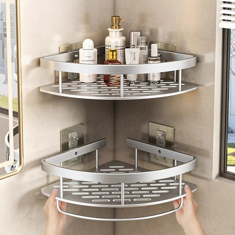 卫生间免打孔三角篮家用浴室壁挂式转角沥水置物架洗漱台墙上挂架