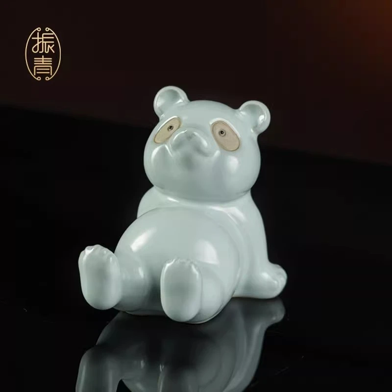 汝窑茶宠小摆件茶道配件陶瓷手机支架景德镇手工茶具开片可养礼品