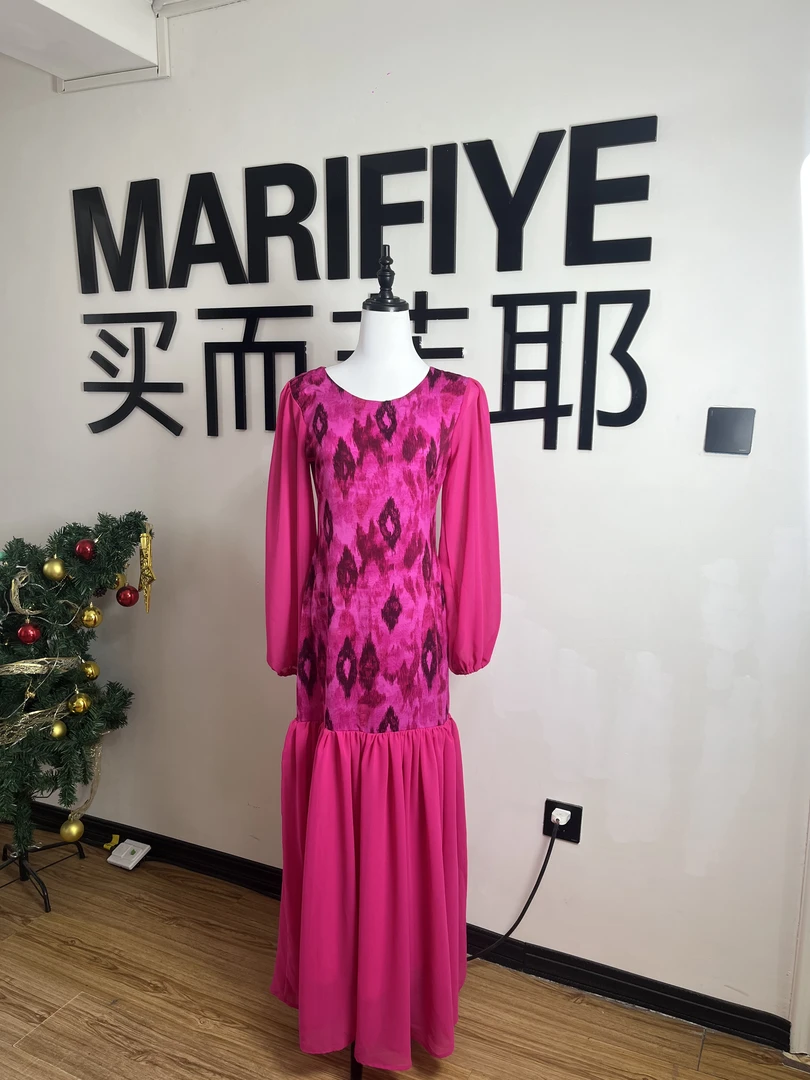 高弹力拼接秋季中袖X型裙连衣裙长款女士时尚慵懒风