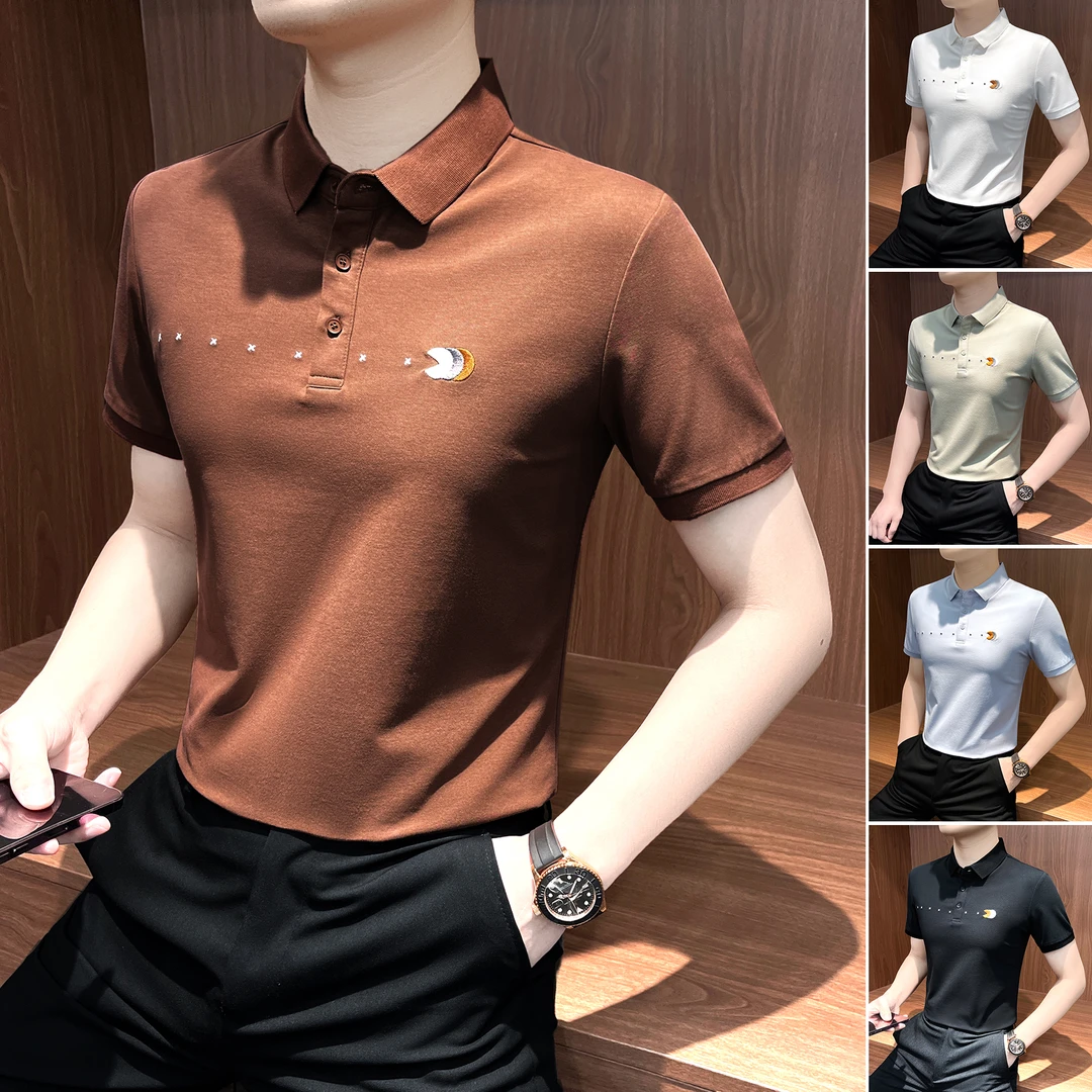 刺绣polo衫男款爆款2025新款痞帅高级感男装纯色修身男士短袖t恤