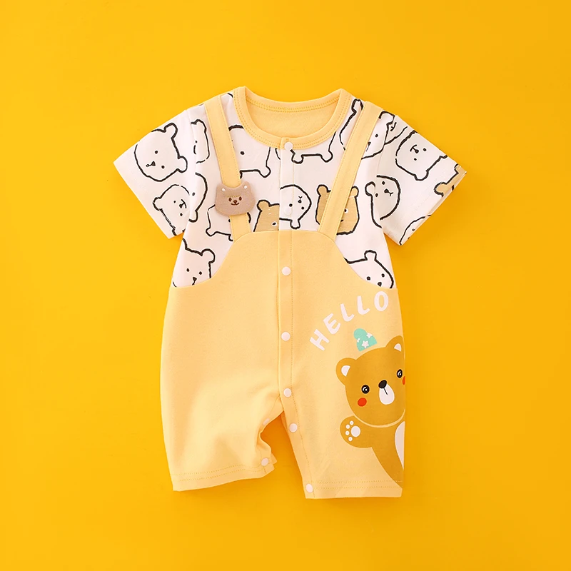 婴儿夏季短袖连体衣可爱卡通男宝衣服夏天假两件超轻薄哈衣外出服