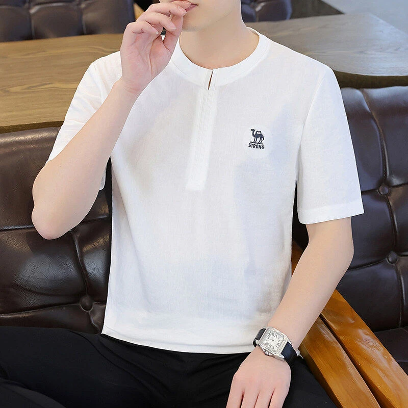 2025夏季棉质T恤男士休闲时尚舒适帅气百搭韩版半袖短袖829
