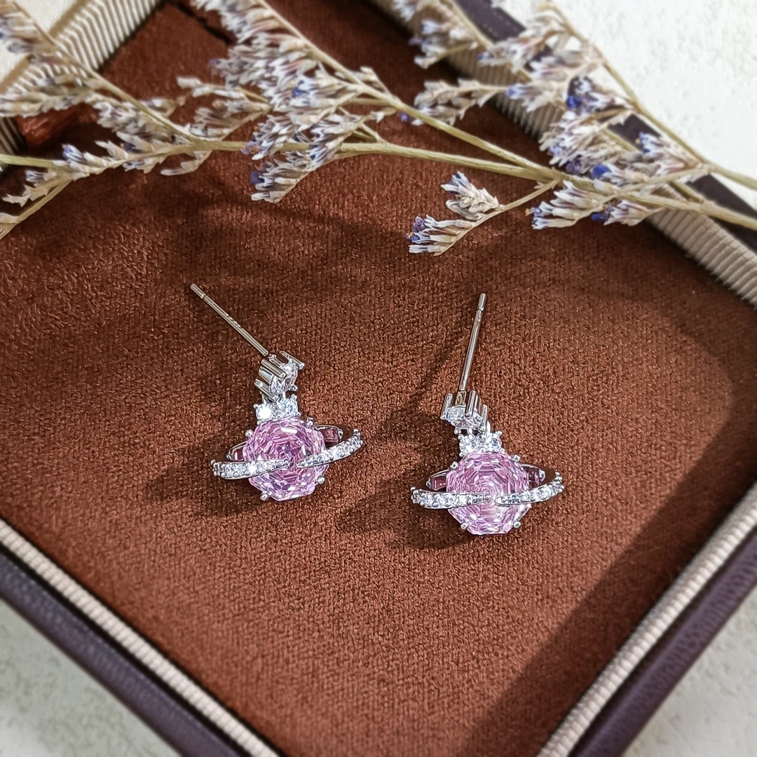 铜合金合成锆石耳饰 WLY-008981【粉雾星环】耳饰百搭时尚轻奢