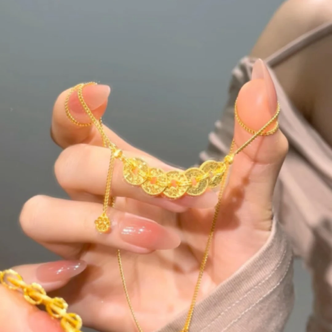 铜合金项链  碎碎冰钱多多五帝钱项链女轻奢气质