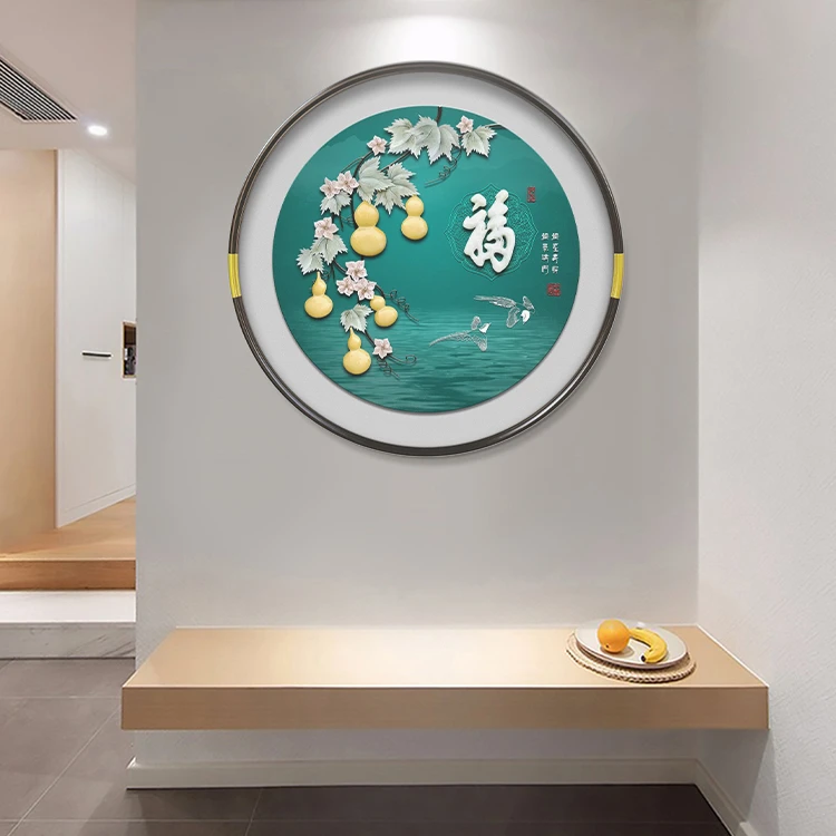 九头鸟手工玉雕画《五福临门》90×90