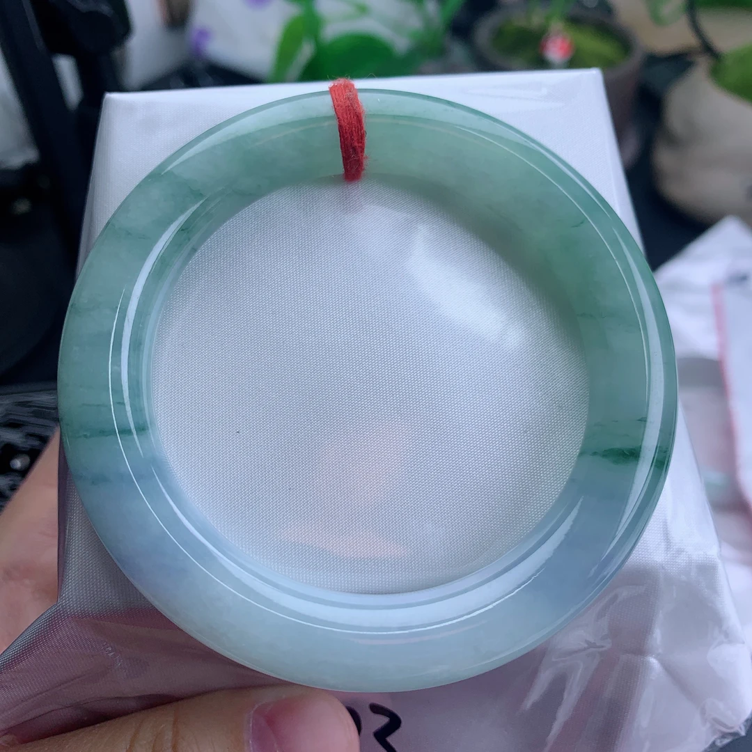 55-56圈口缅甸天然a货翡翠飘花莫奈花园圆条翡翠手镯