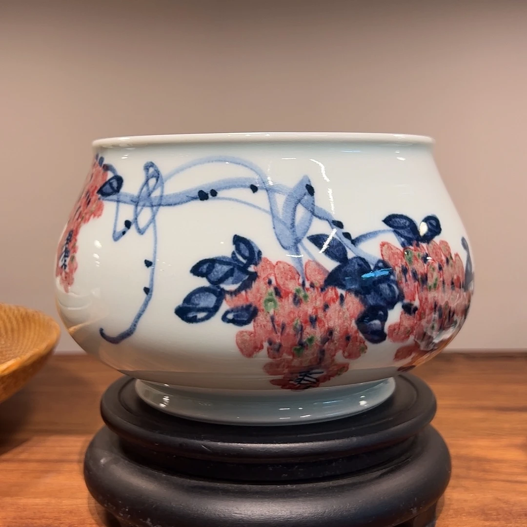 做***调青花釉里红紫气东来水洗