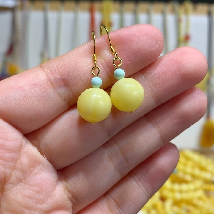 蜜蜡银S925镀金镶嵌耳饰10.8mm