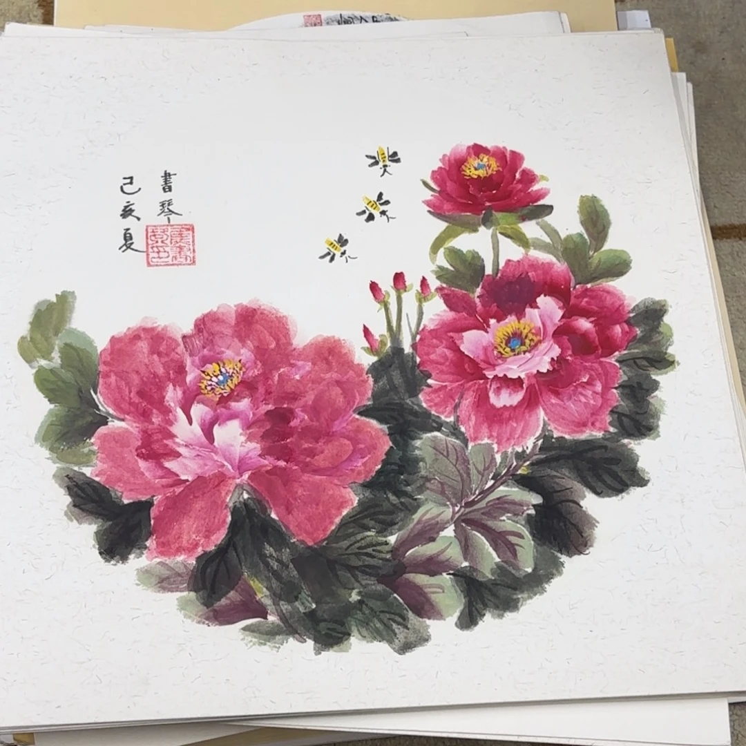 国画卡纸花鸟作品艺