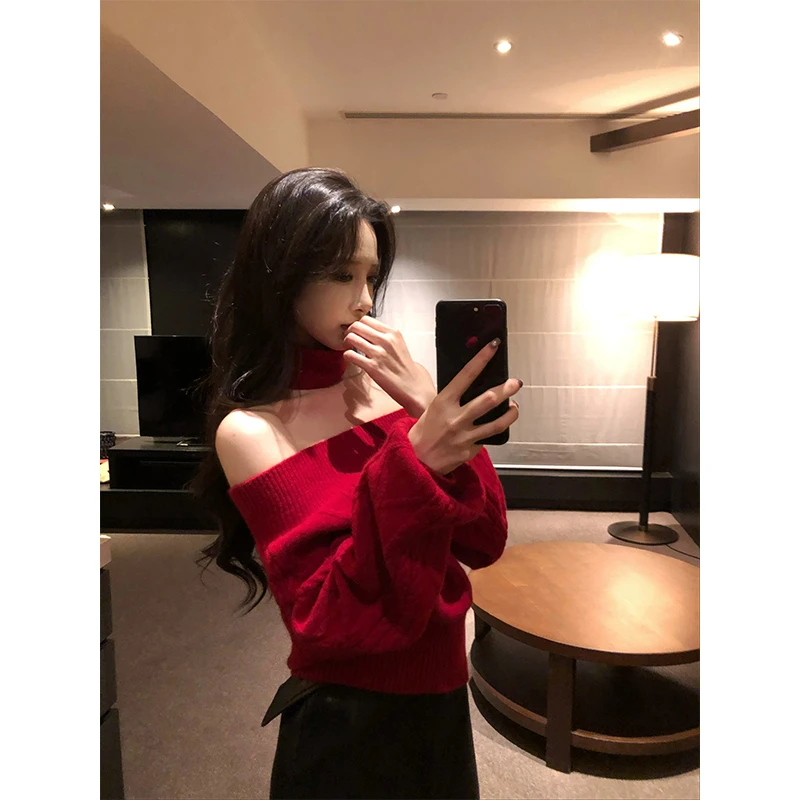 by onion【柔云肩】一字肩修身打底针织衫