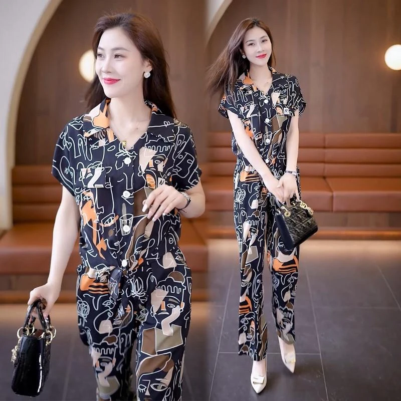 休闲套装女装2025今年流行新款春夏减龄时尚洋气职业阔腿两件套裤